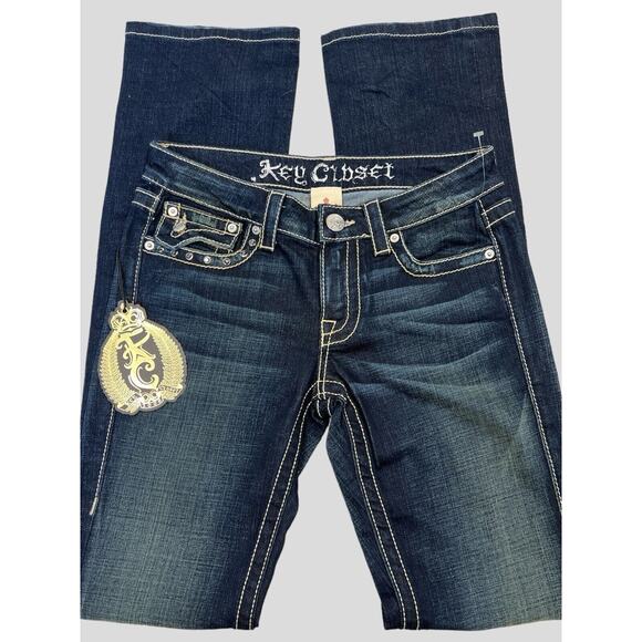 Key Closet Jeans Women Sz 26 Blue KC Art Collection Y2K Denim Dragon Embellished - Picture 11 of 16